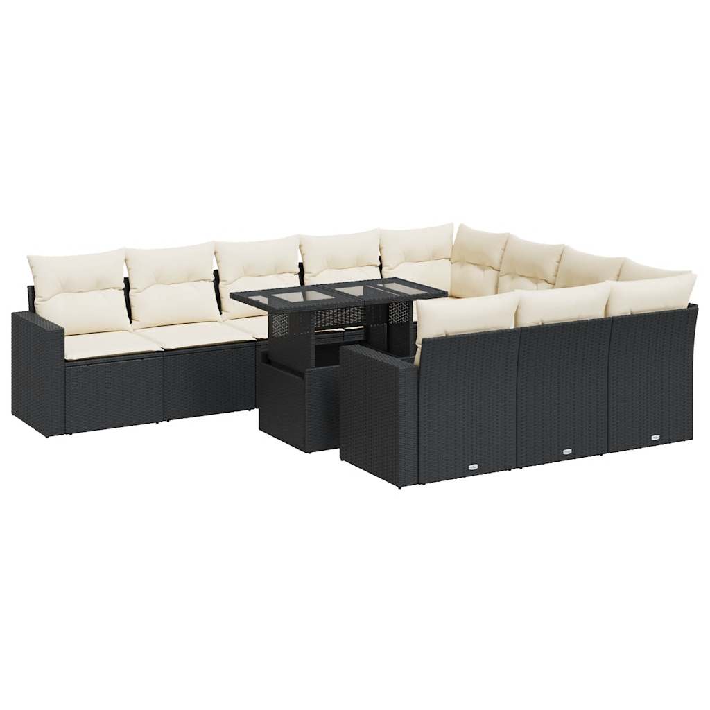 Set Divani da Giardino 11 pz con Cuscini in Polyrattan Nero