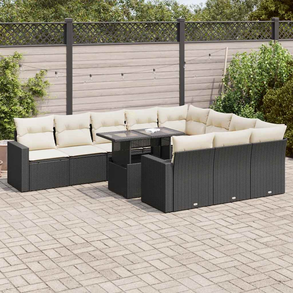 Set Divani da Giardino 11 pz con Cuscini in Polyrattan Nero