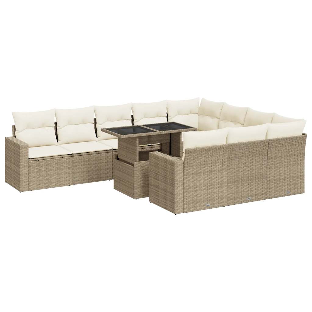 Set Divani da Giardino 11 pz con Cuscini Beige in Polyrattan