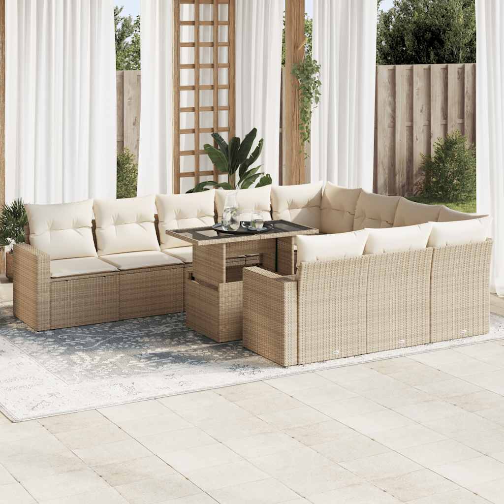 Set Divani da Giardino 11 pz con Cuscini Beige in Polyrattan