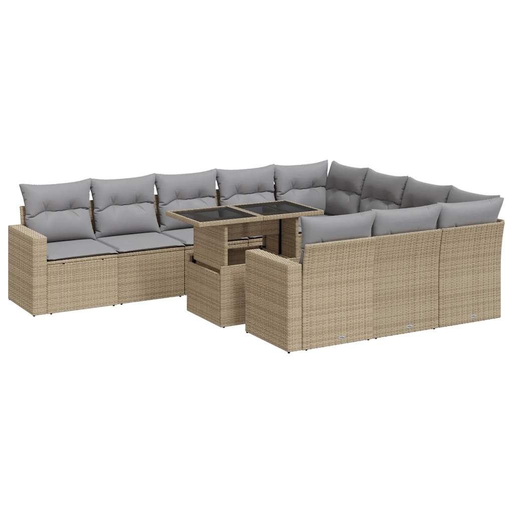 Set Divani da Giardino 11 pz con Cuscini Beige in Polyrattan