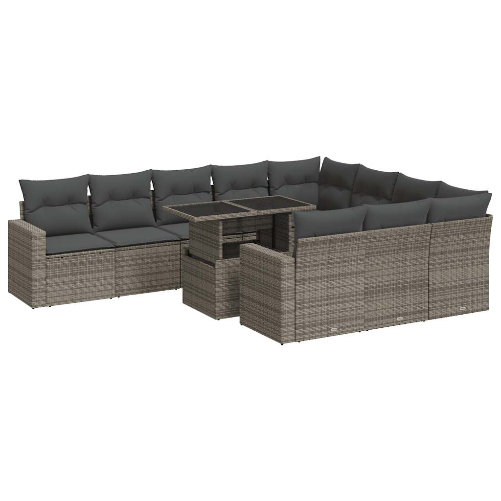 Set Divani da Giardino 11 pz con Cuscini in Polyrattan Grigio