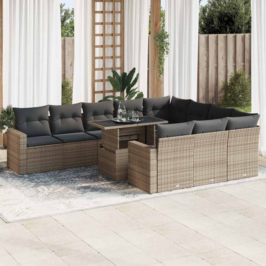 Set Divani da Giardino 11 pz con Cuscini in Polyrattan Grigio