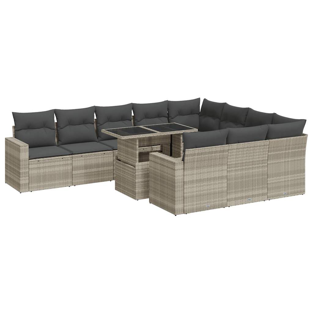 Set Divani da Giardino 11 pz con Cuscini in Polyrattan Grigio