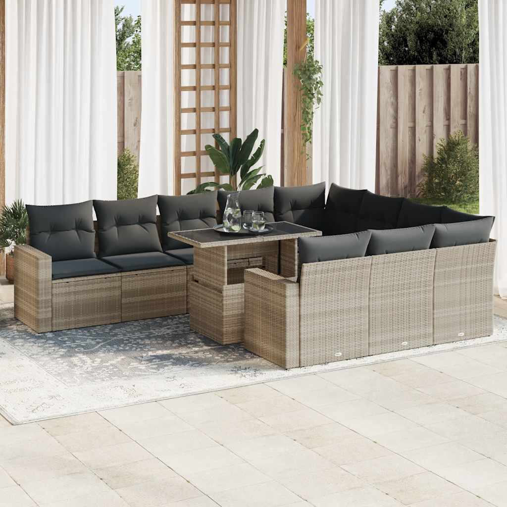 Set Divani da Giardino 11 pz con Cuscini in Polyrattan Grigio