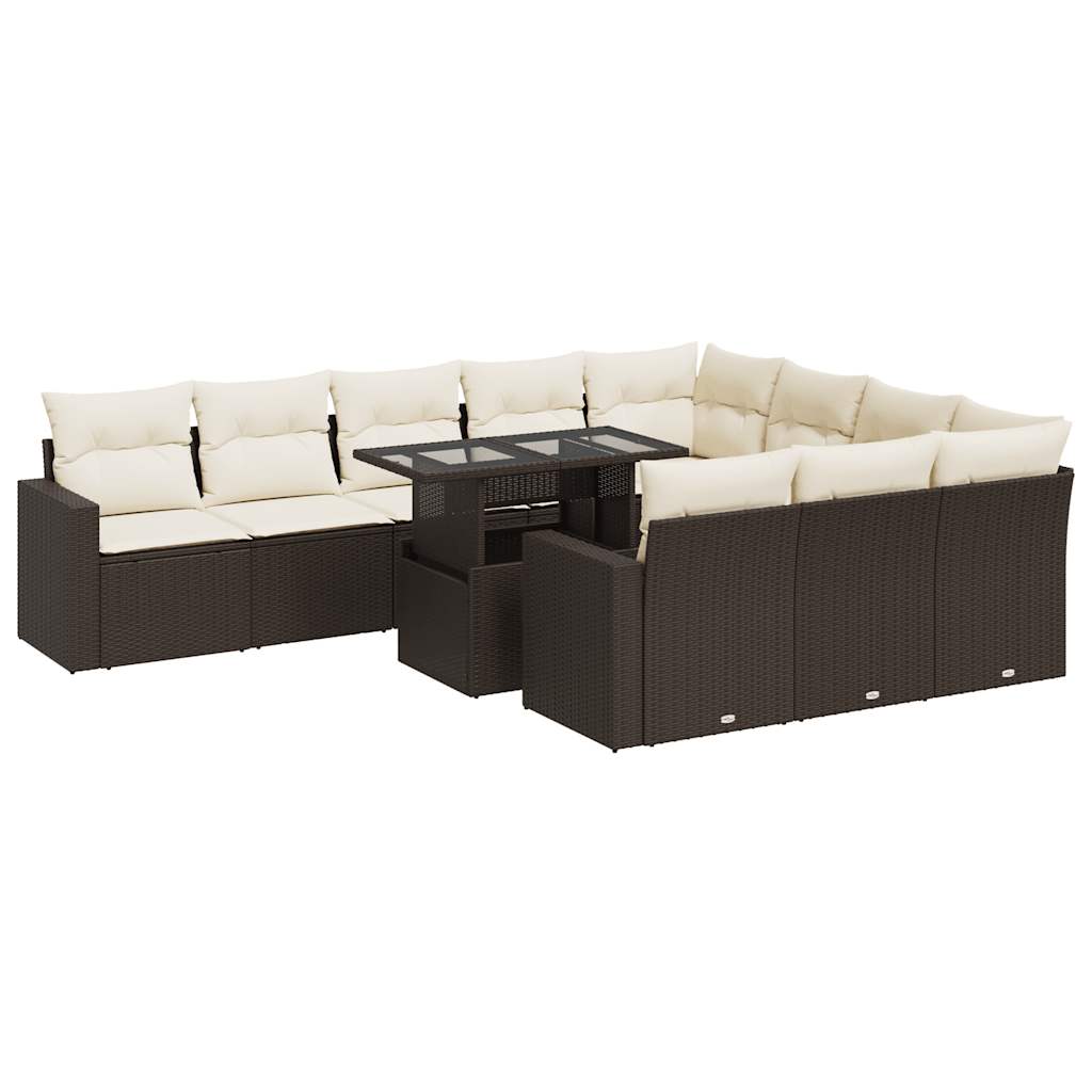 Set Divani da Giardino 11 pz con Cuscini Polyrattan Marrone