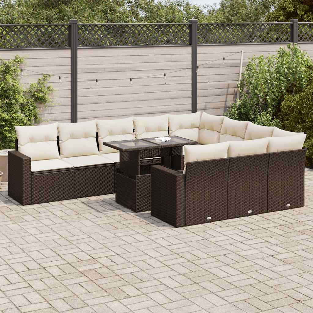 Set Divani da Giardino 11 pz con Cuscini Polyrattan Marrone