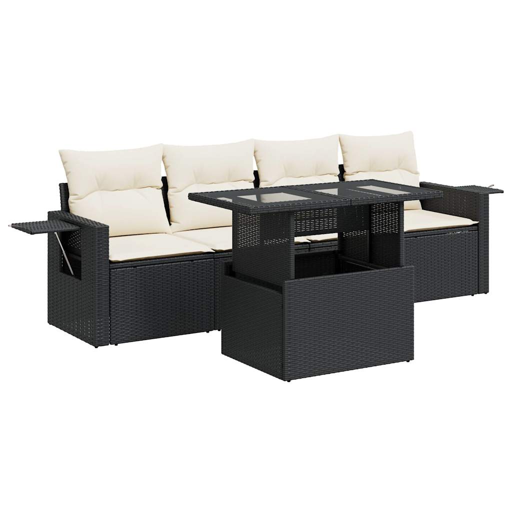 Set Divani da Giardino 5 pz con Cuscini in Polyrattan Nero