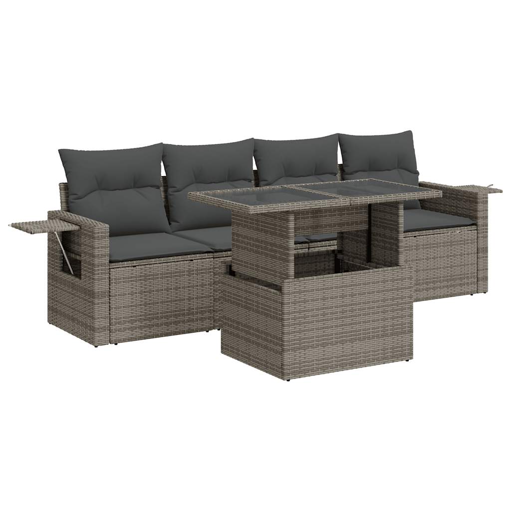 Set Divano da Giardino 5 pz con Cuscini Grigio in Polyrattan