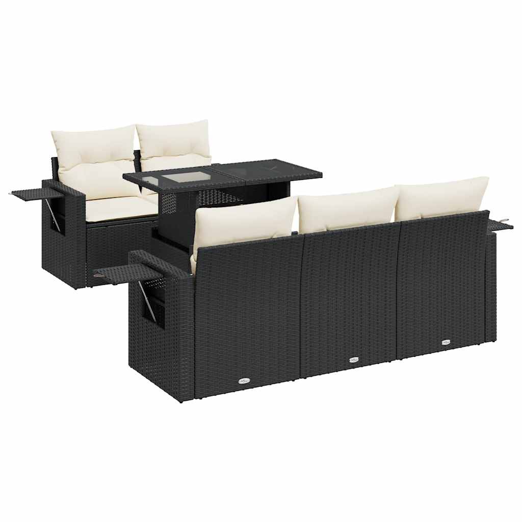 Set Divano da Giardino 6 pz con Cuscini Nero in Polyrattan