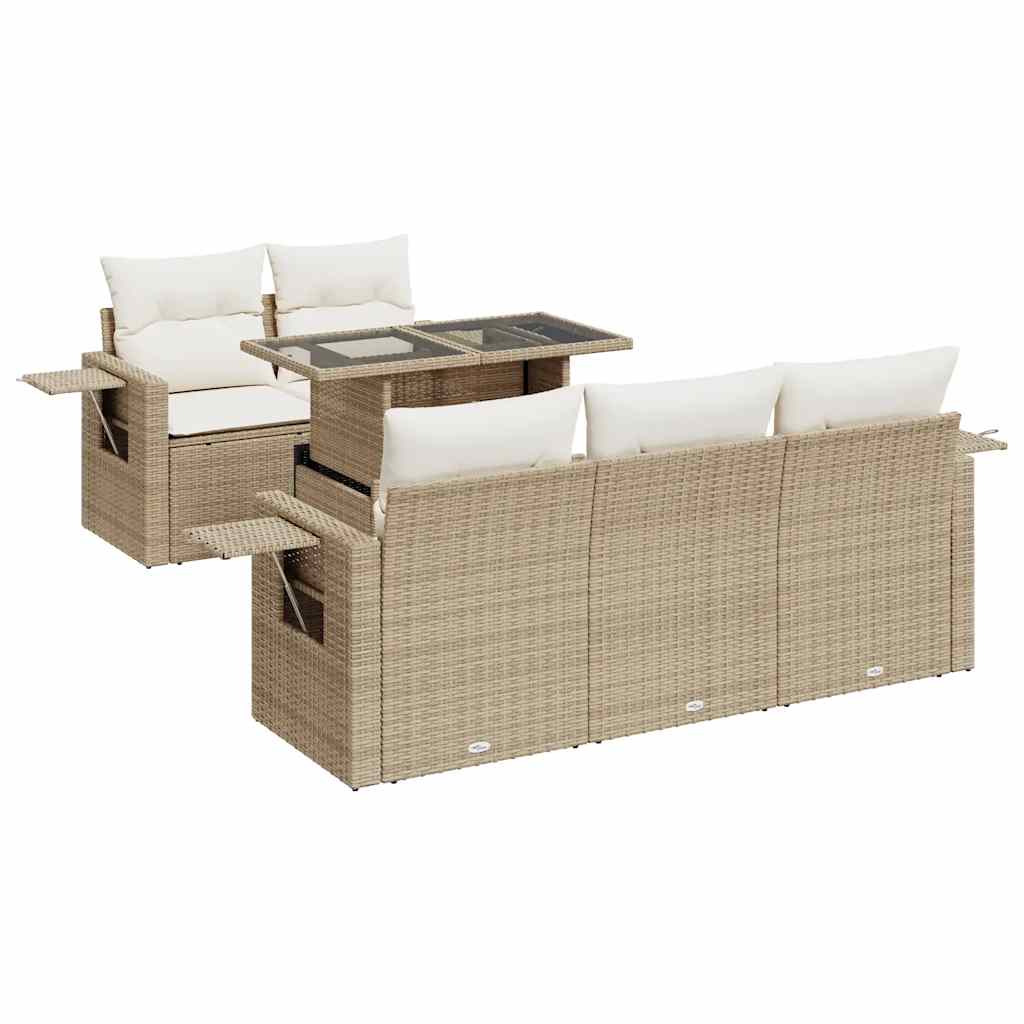 Set Divano da Giardino 6 pz con Cuscini Beige in Polyrattan