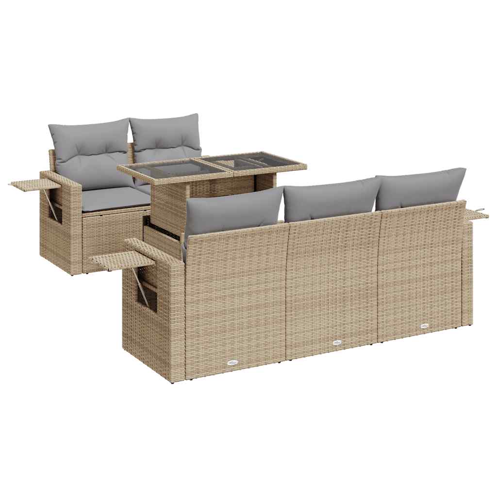 Set Divano da Giardino 6 pz con Cuscini Beige in Polyrattan