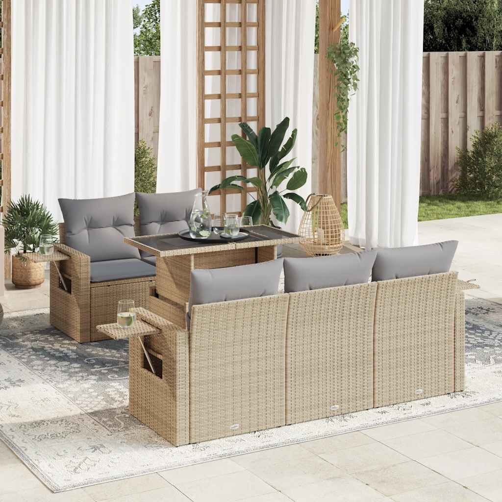 Set Divano da Giardino 6 pz con Cuscini Beige in Polyrattan