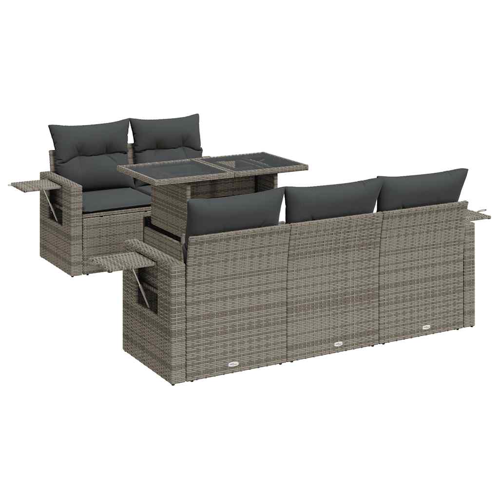 Set Divano da Giardino 6 pz con Cuscini Grigio in Polyrattan