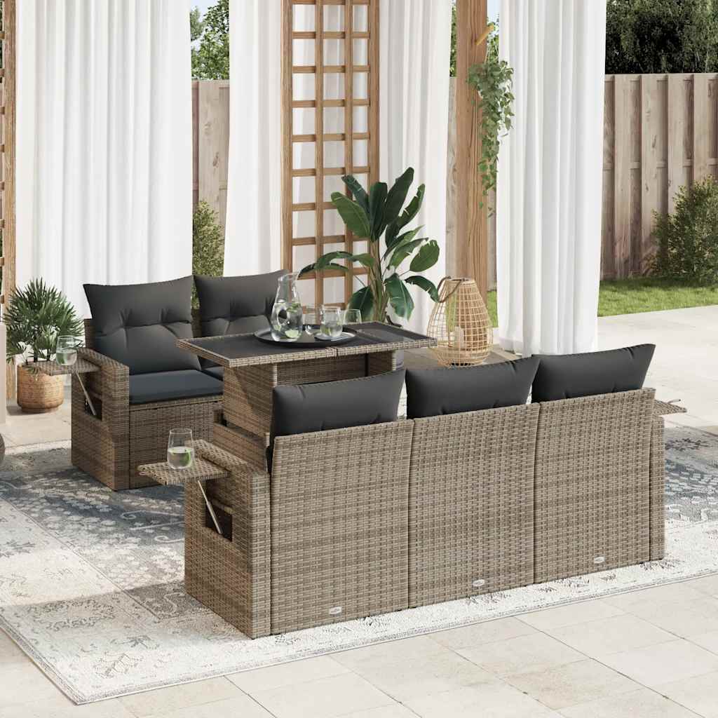 Set Divano da Giardino 6 pz con Cuscini Grigio in Polyrattan