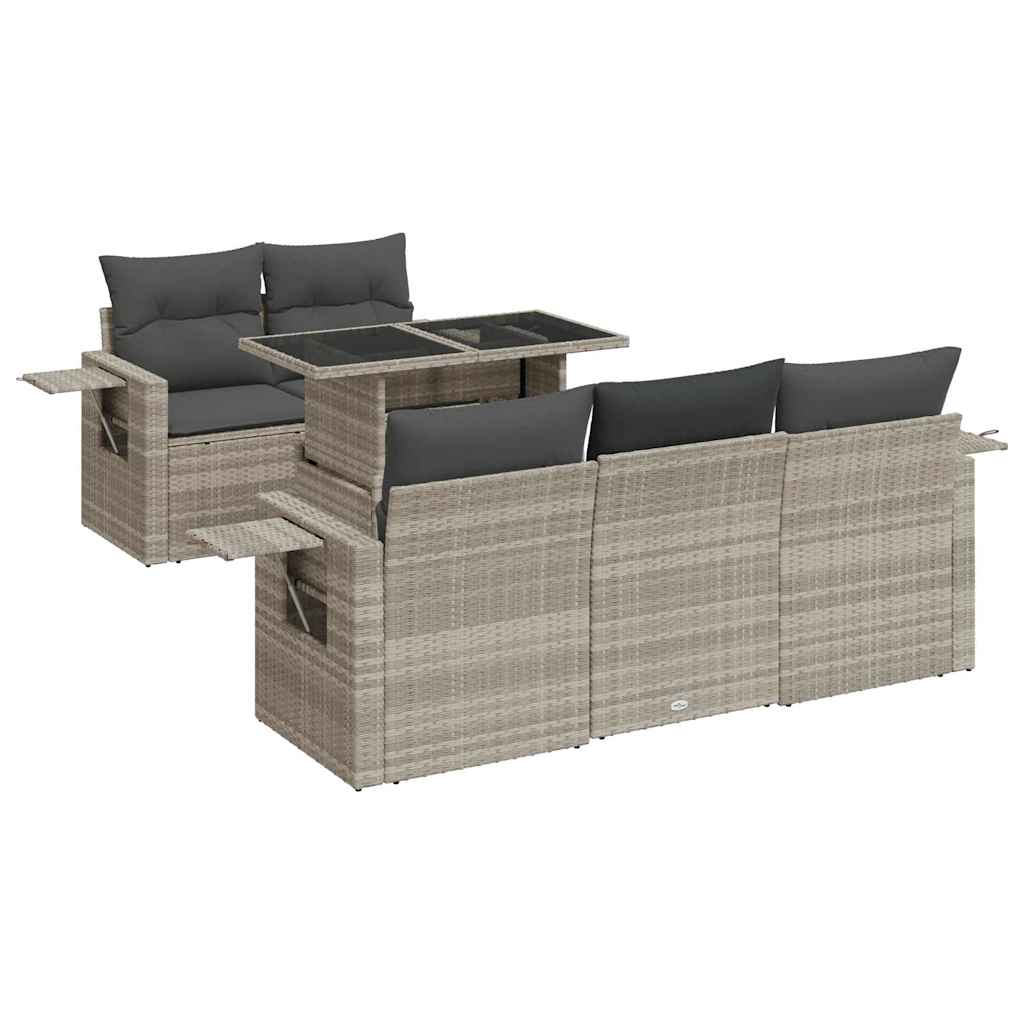 Set Divano da Giardino 6pz con Cuscini Grigio Chiaro Polyrattan