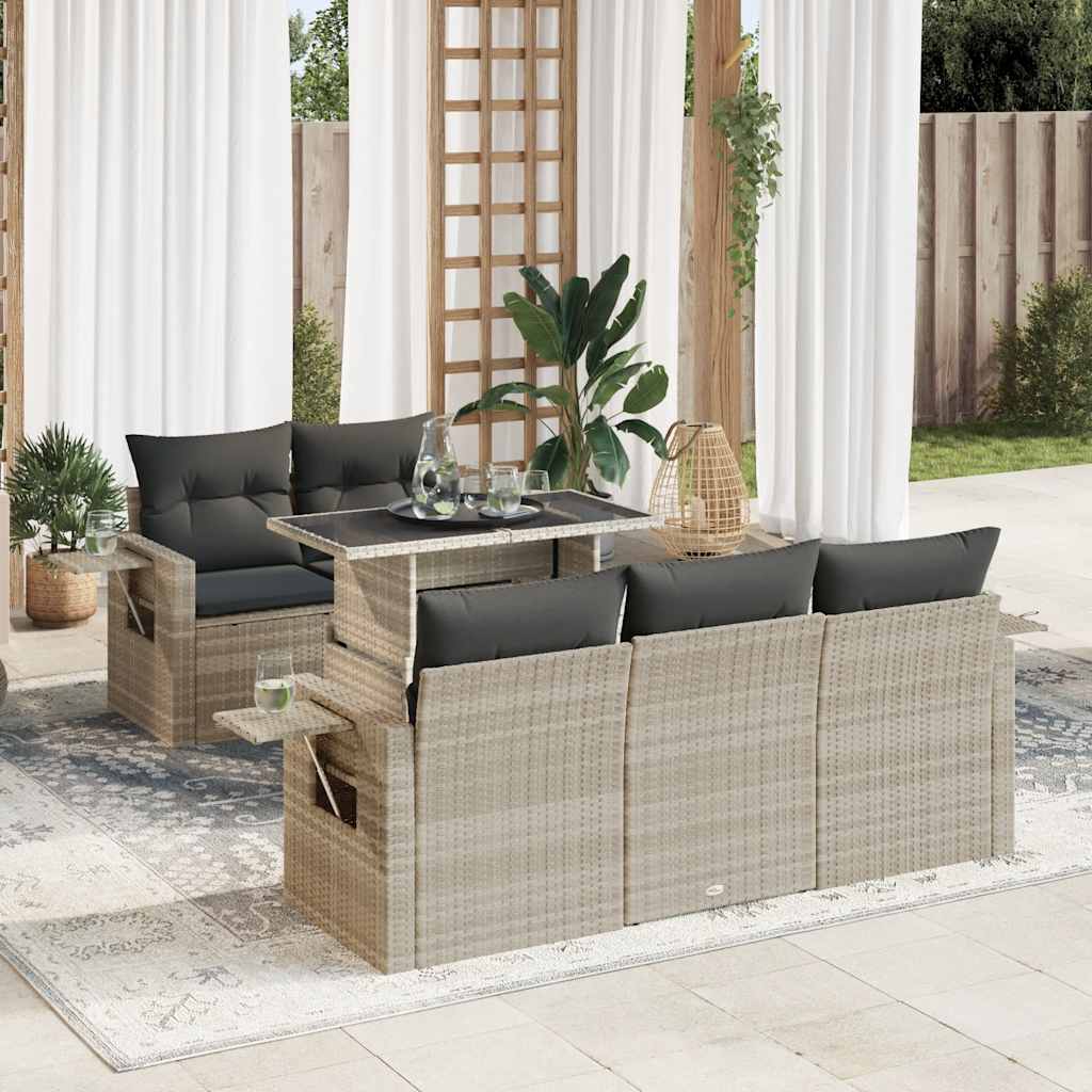 Set Divano da Giardino 6pz con Cuscini Grigio Chiaro Polyrattan