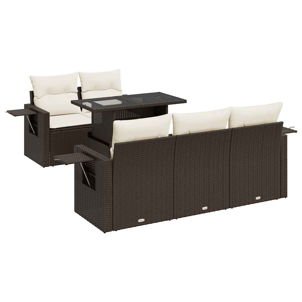 Set Divano da Giardino 6 pz con Cuscini Marrone in Polyrattan