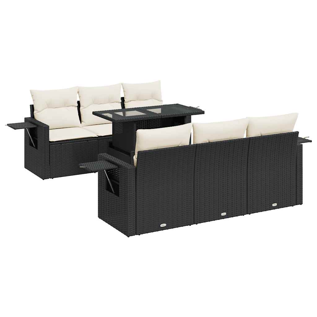 Set Divani da Giardino con Cuscini 7pz Nero Polyrattan