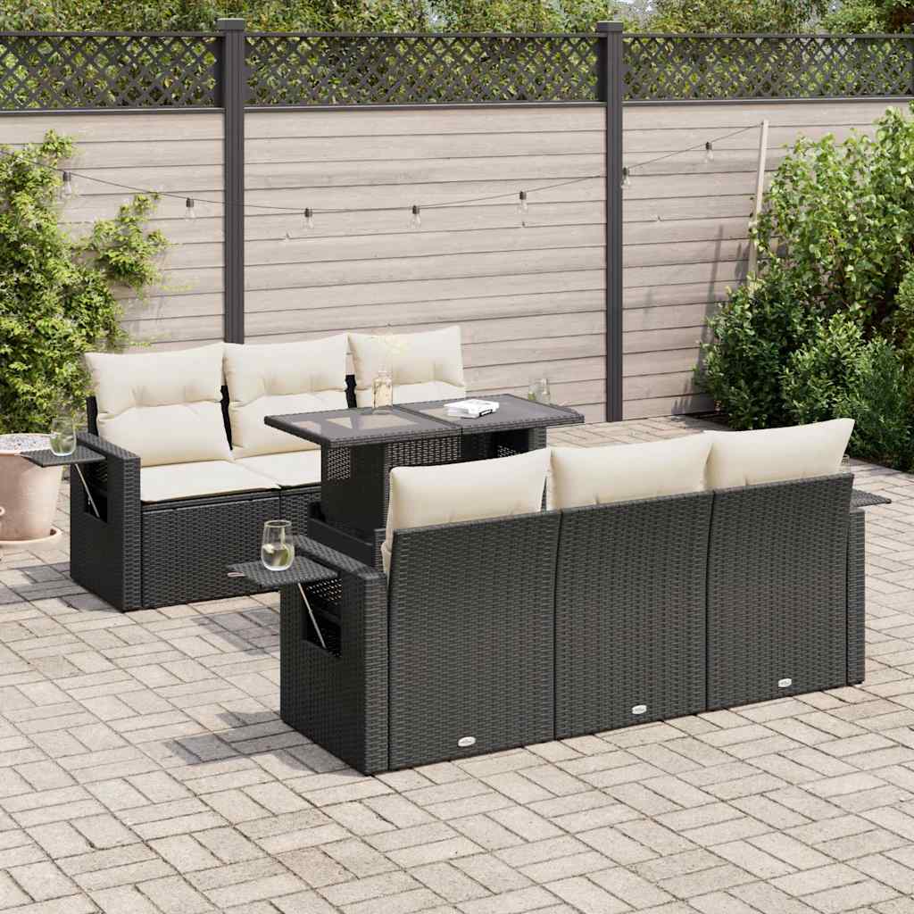 Set Divani da Giardino con Cuscini 7pz Nero Polyrattan