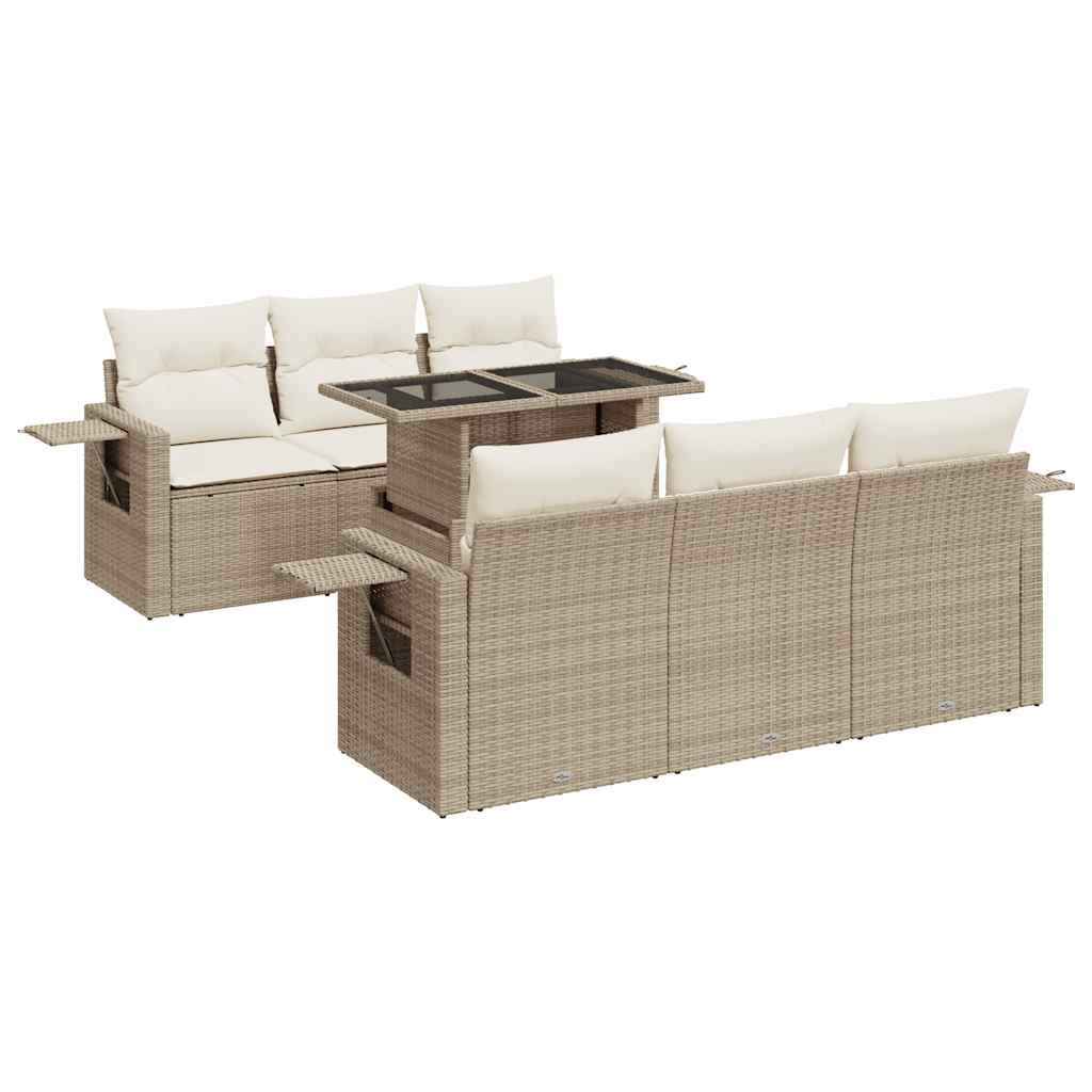 Set Divani da Giardino 7 pz con Cuscini Beige in Polyrattan