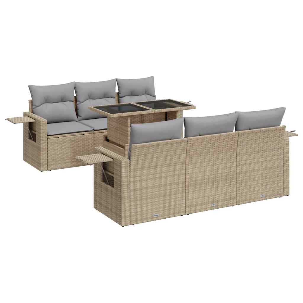 Set Divani da Giardino 7 pz con Cuscini Beige in Polyrattan