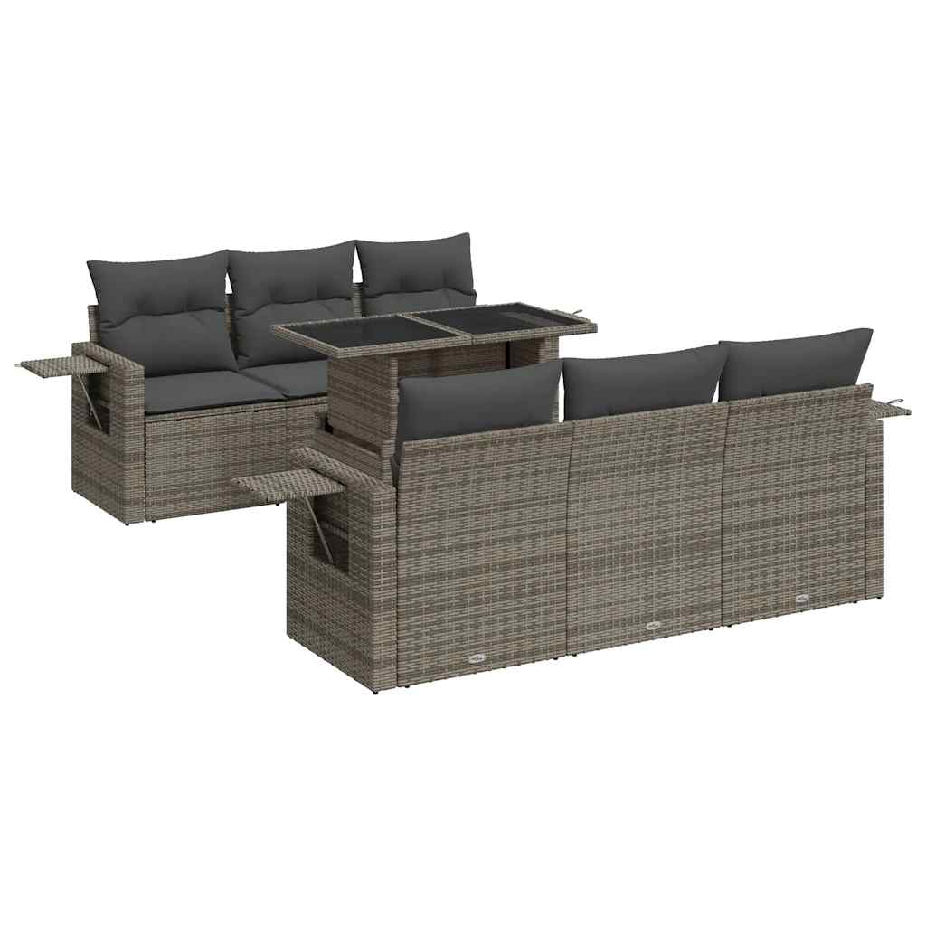 Set Divani da Giardino 7 pz con Cuscini Grigio in Polyrattan