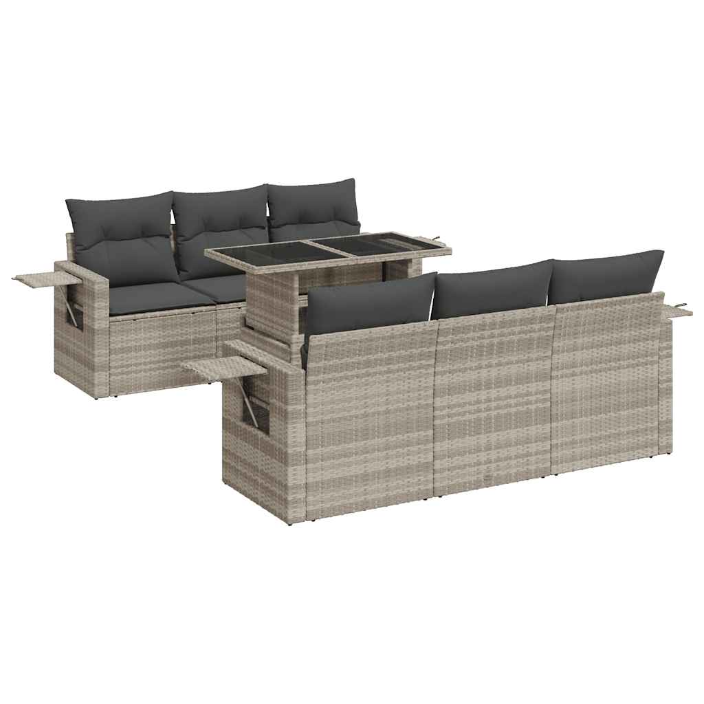 Set Divani da Giardino 7pz con Cuscini Grigio Chiaro Polyrattan