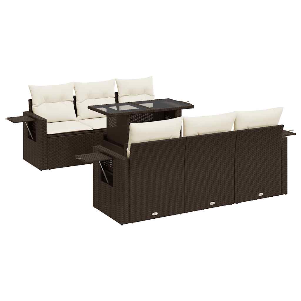 Set Divani da Giardino 7 pz con Cuscini Marrone in Polyrattan