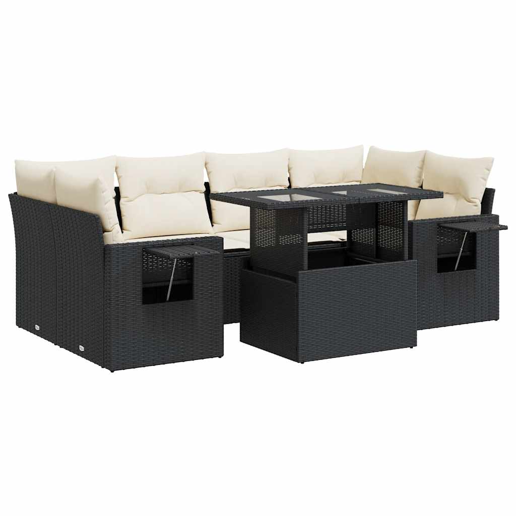 Set Divani da Giardino con Cuscini 7pz Nero Polyrattan