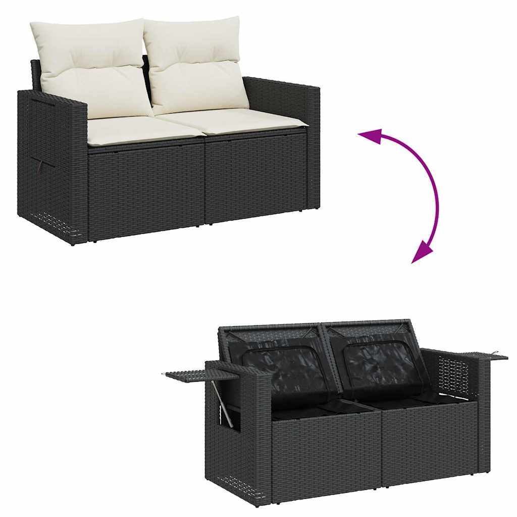 Set Divani da Giardino con Cuscini 7pz Nero Polyrattan