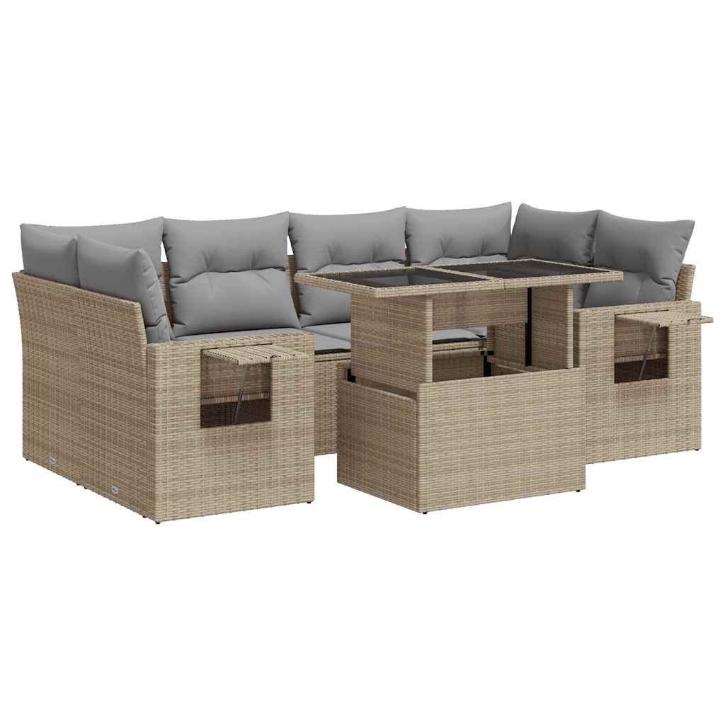 Set Divani da Giardino 7 pz con Cuscini Beige in Polyrattan