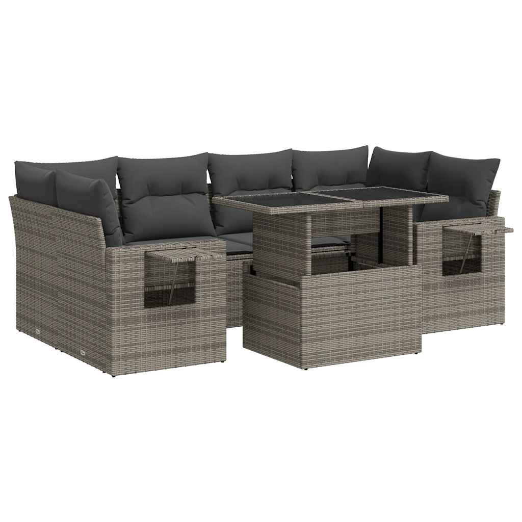 Set Divani da Giardino 7 pz con Cuscini Grigio in Polyrattan