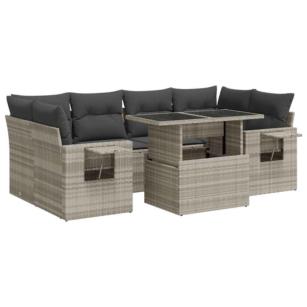 Set Divani da Giardino 7pz con Cuscini Grigio Chiaro Polyrattan