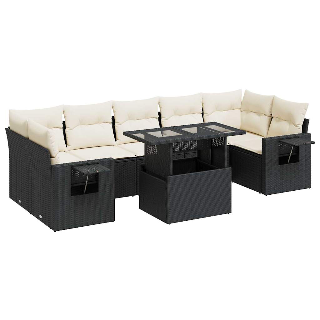 Set Divani da Giardino con Cuscini 8 pz Nero in Polyrattan