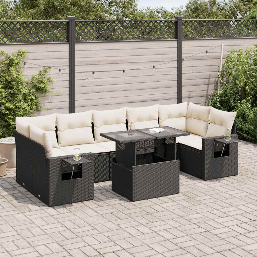 Set Divani da Giardino con Cuscini 8 pz Nero in Polyrattan