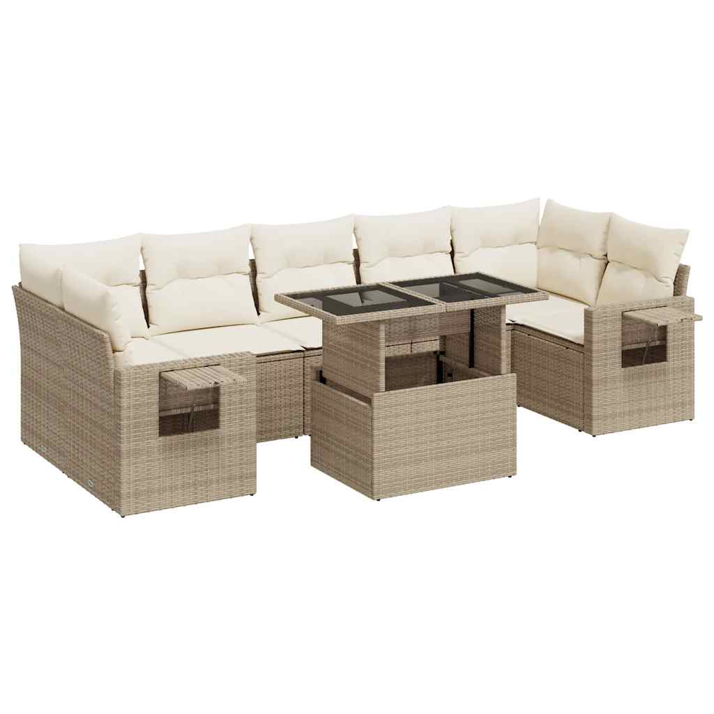 Set Divano da Giardino 8 pz con Cuscini Beige in Polyrattan