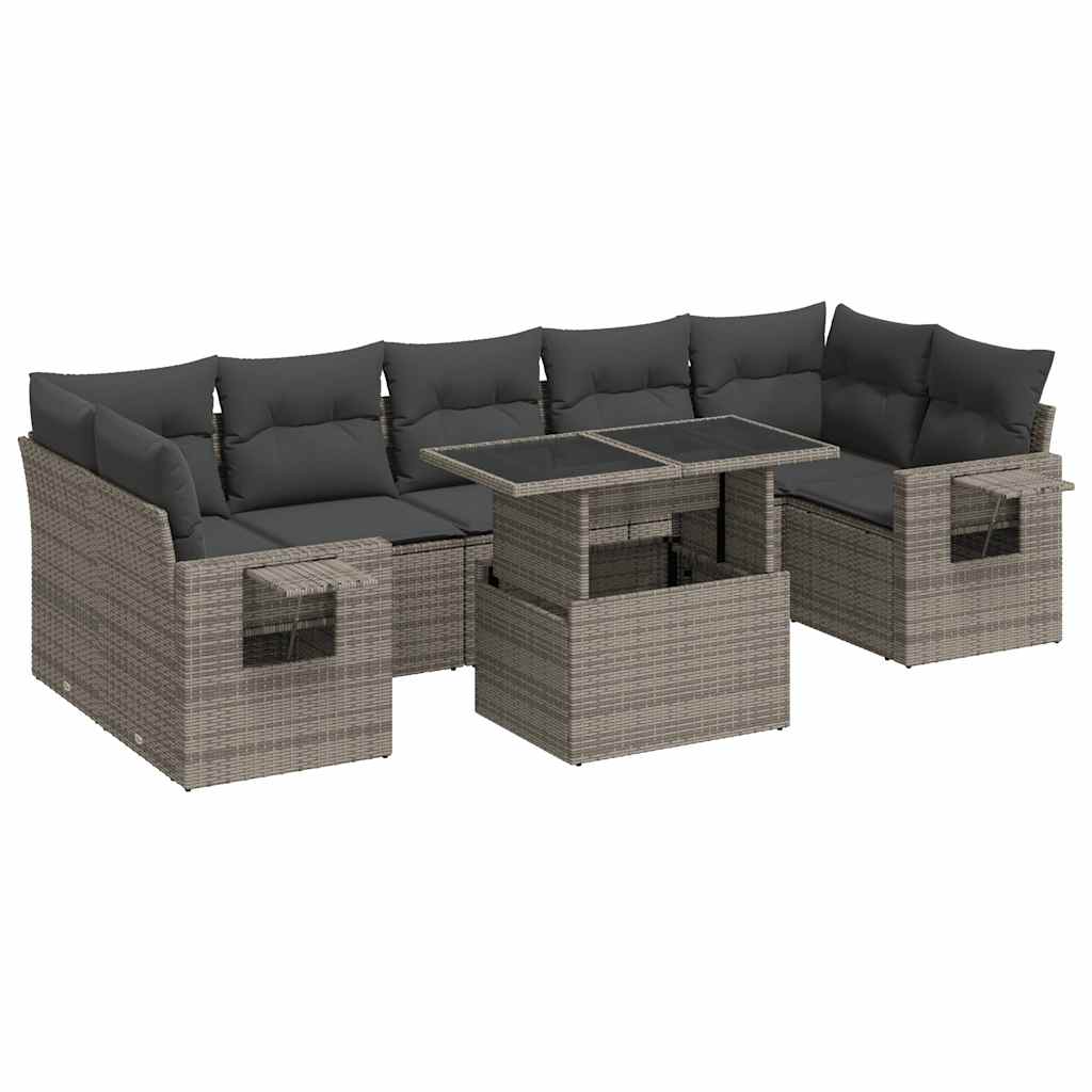 Set Divano da Giardino 8 pz con Cuscini Grigio in Polyrattan