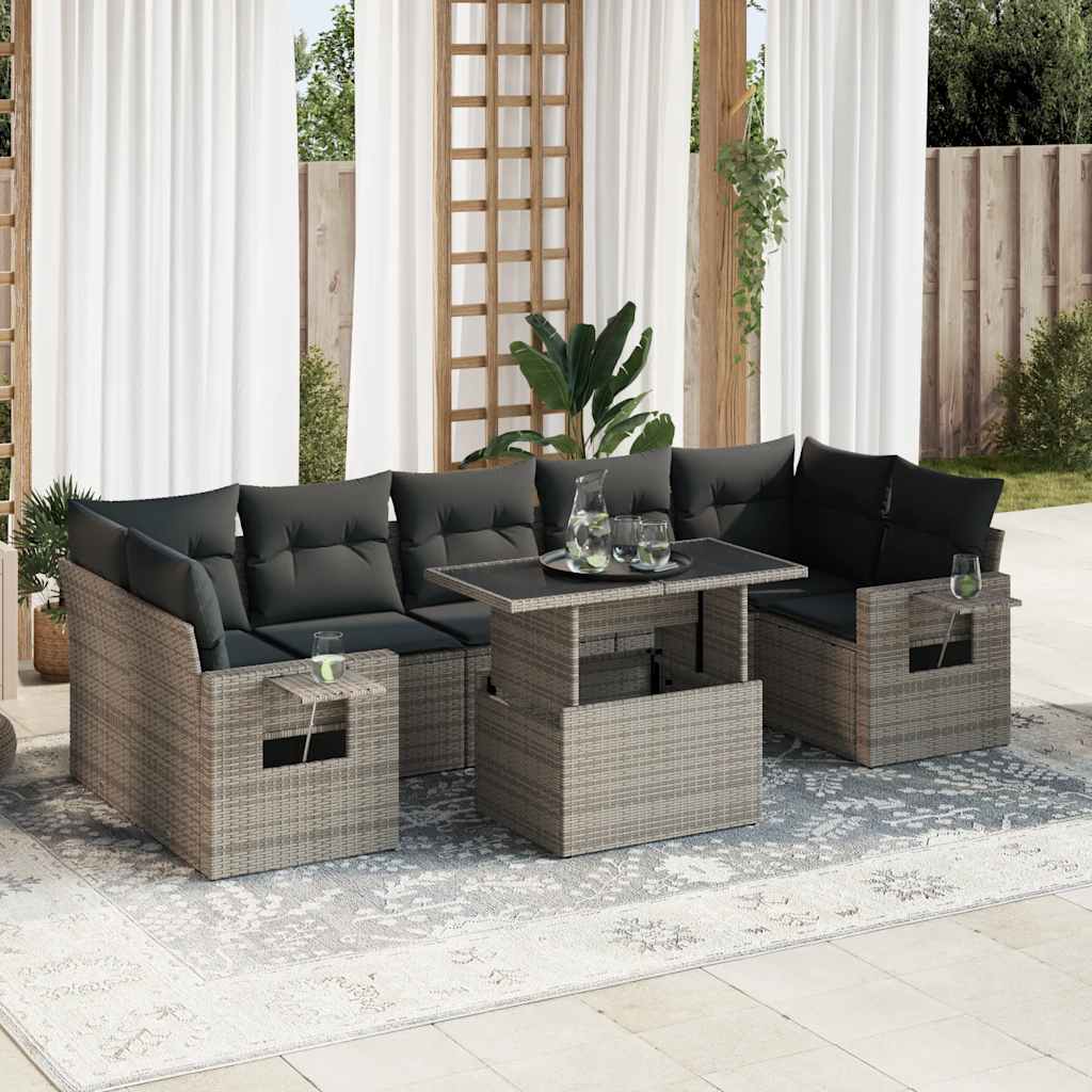 Set Divano da Giardino 8 pz con Cuscini Grigio in Polyrattan