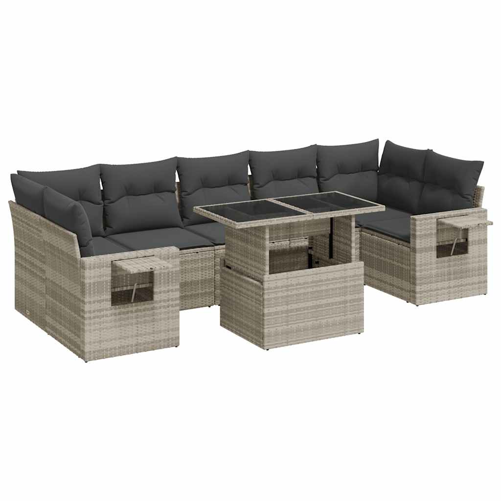 Set Divano da Giardino 8pz con Cuscini Grigio Chiaro Polyrattan