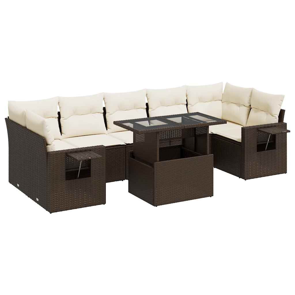 Set Divani da Giardino 8 pz con Cuscini Marrone in Polyrattan