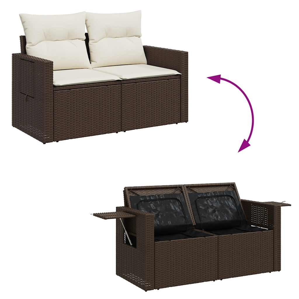 Set Divani da Giardino 8 pz con Cuscini Marrone in Polyrattan