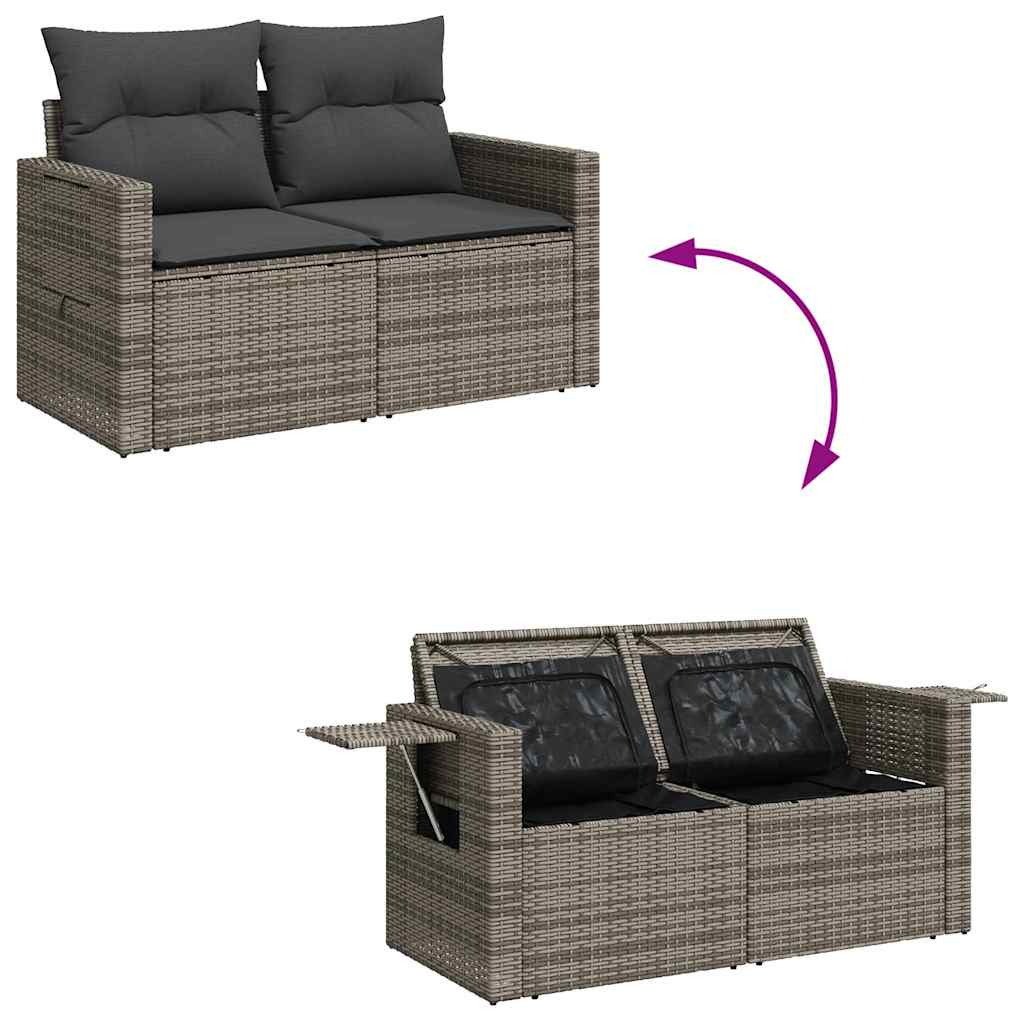 Set Divano da Giardino 9 pz con Cuscini Grigio in Polyrattan