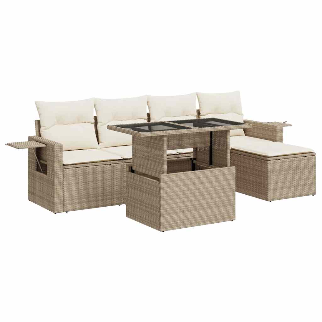 Set Divano da Giardino 6 pz con Cuscini Beige in Polyrattan