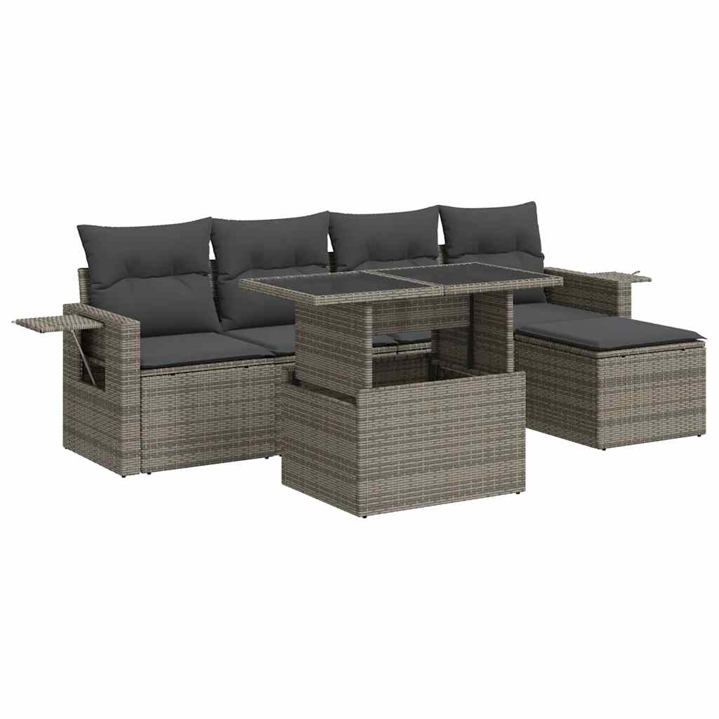 Set Divano da Giardino 6 pz con Cuscini Grigio in Polyrattan