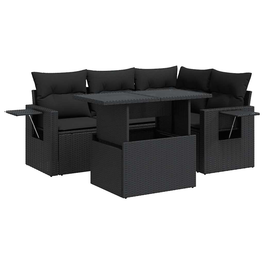 Set Divani da Giardino 5 pz con Cuscini in Polyrattan Nero