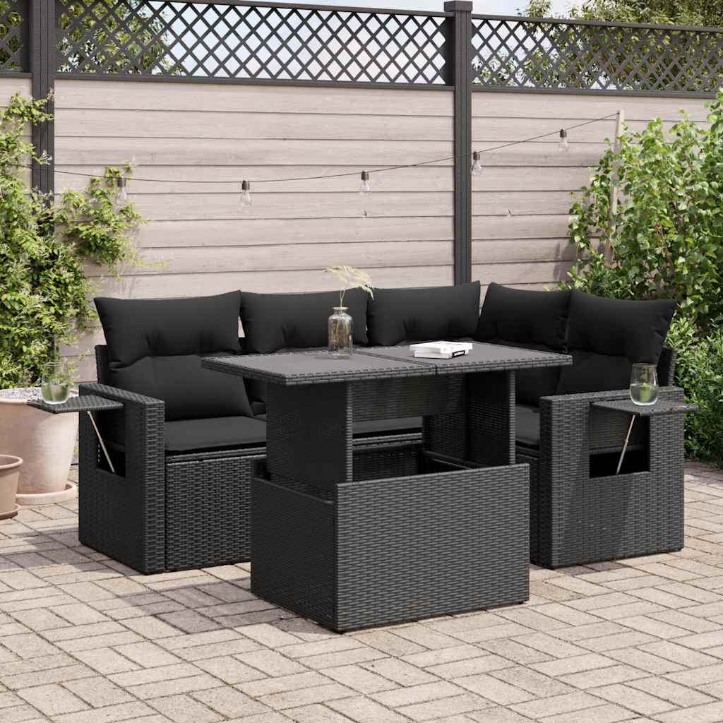 Set Divani da Giardino 5 pz con Cuscini in Polyrattan Nero