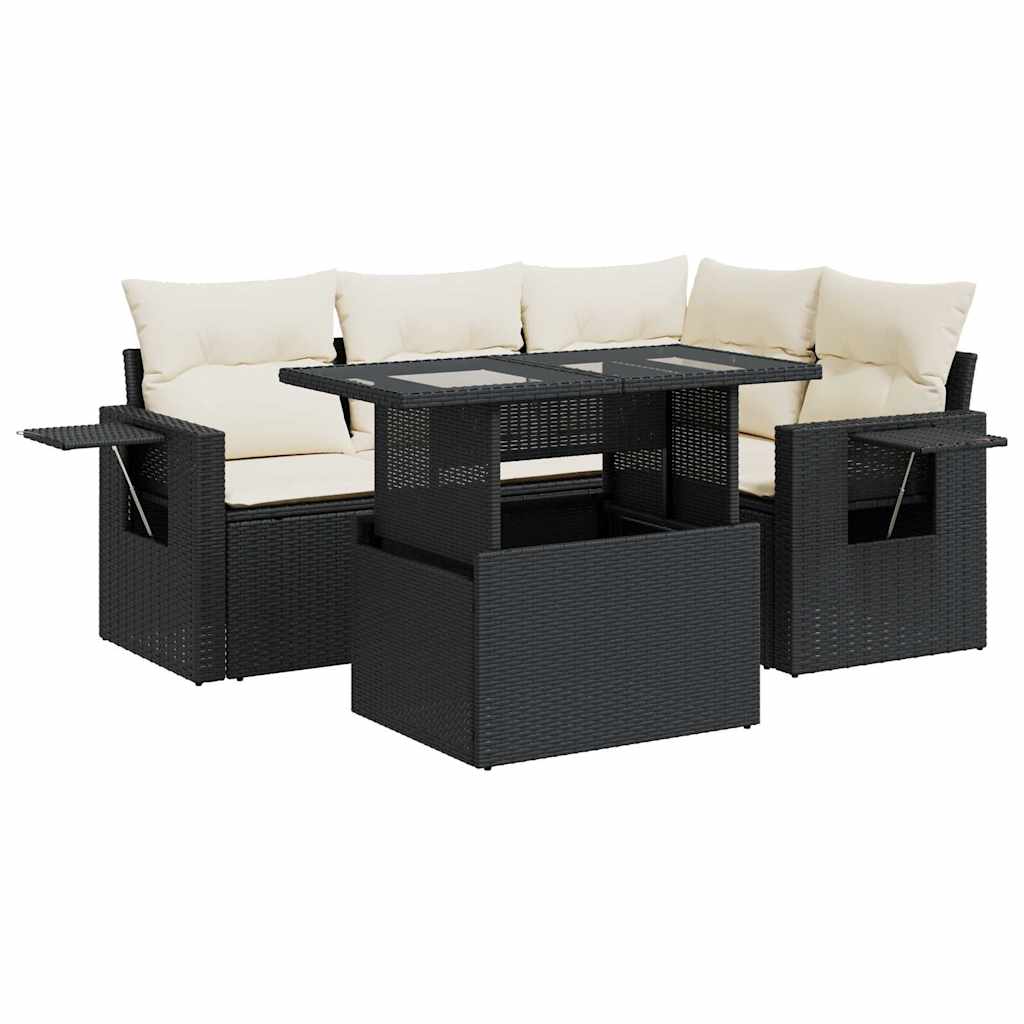 Set Divani da Giardino 5 pz con Cuscini in Polyrattan Nero