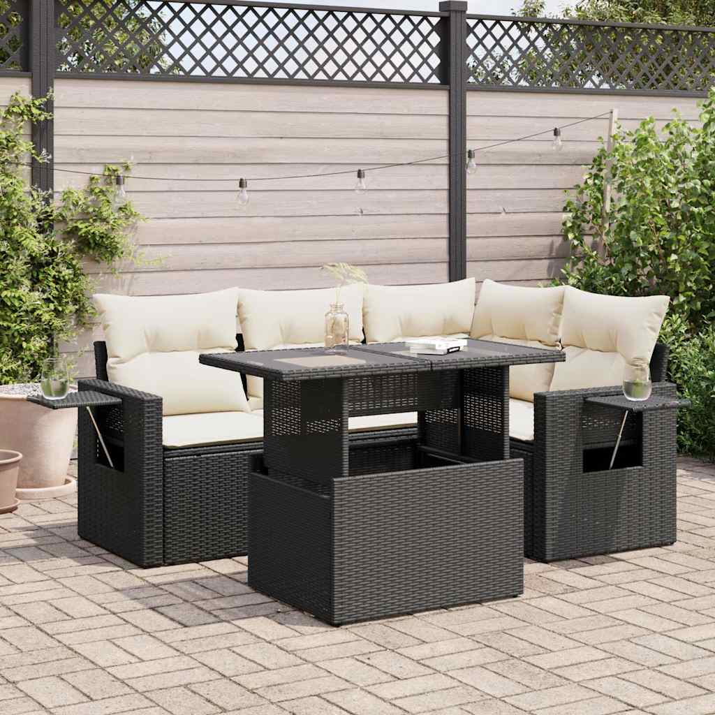 Set Divani da Giardino 5 pz con Cuscini in Polyrattan Nero