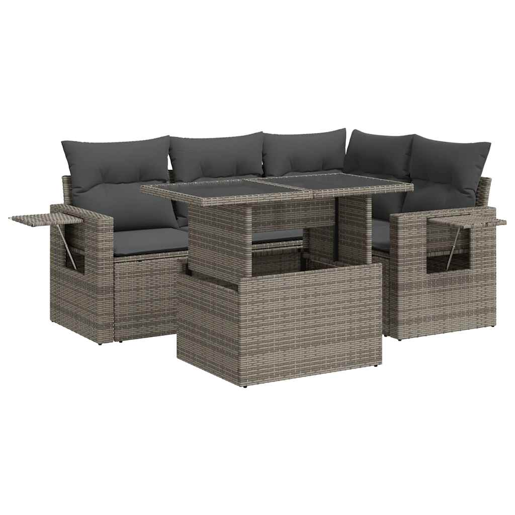 Set Divano da Giardino 5 pz con Cuscini Grigio in Polyrattan